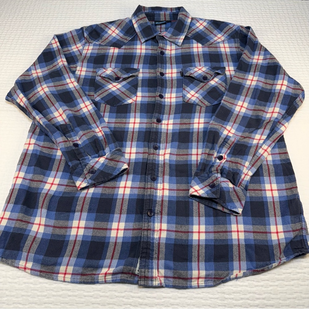 Kavu Navy and Red Plaid Button Down Shirt